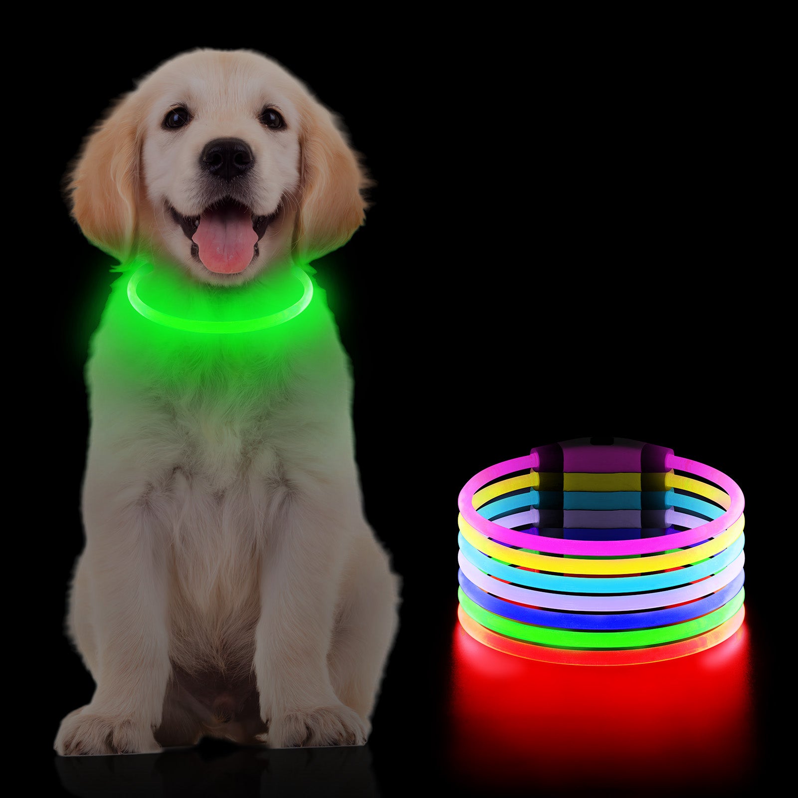 LED Dog Collar USB Rechargeable Glowing, Pet Collars Lighted Up Safety Necklace Glow in the Dark for You & Your Dogs