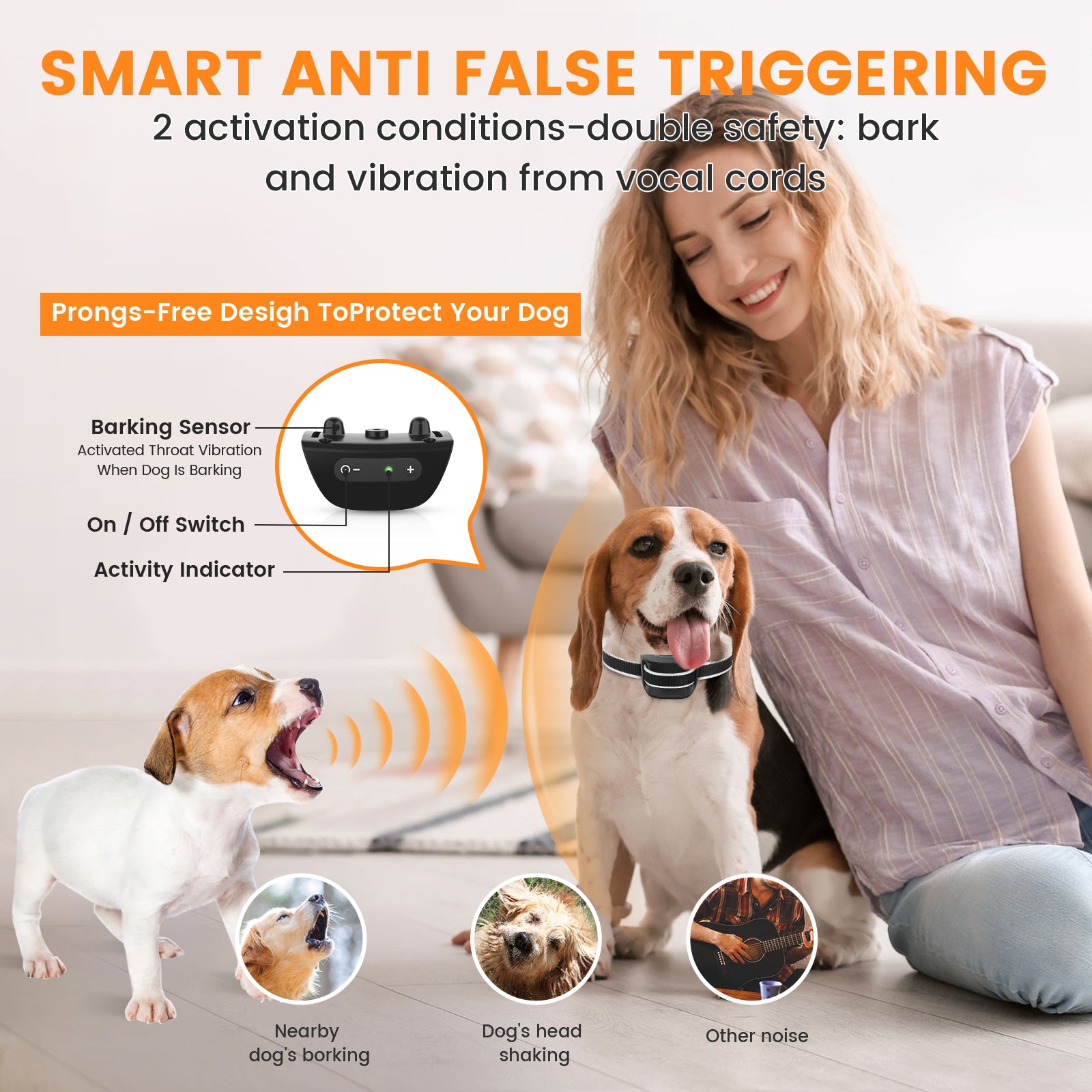 Jewyow Smart Bark Collar for Dogs – No Shock Dog Bark Collar with Beep & Vibration, prong collar for small dogs(Black)