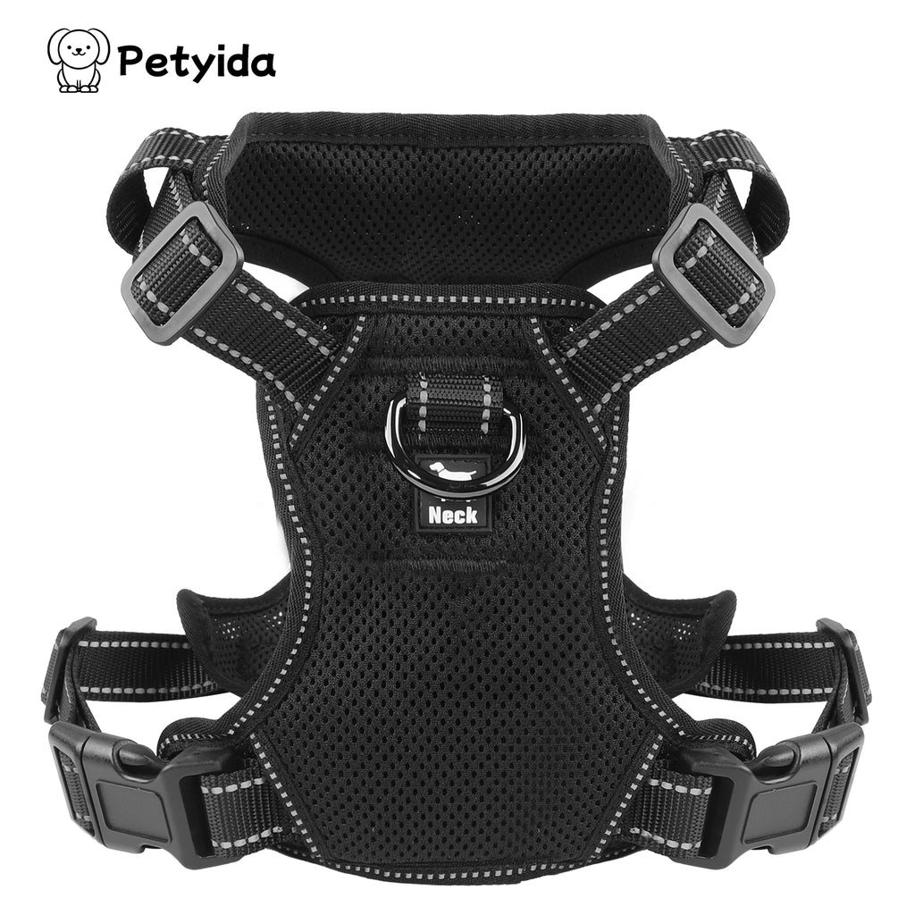 Jewyow Adjustable No-Pull Harness: Reflective Dog Vest with Handle | Soft Padding & Breathable Harness for Small Dogs, Black,XS
