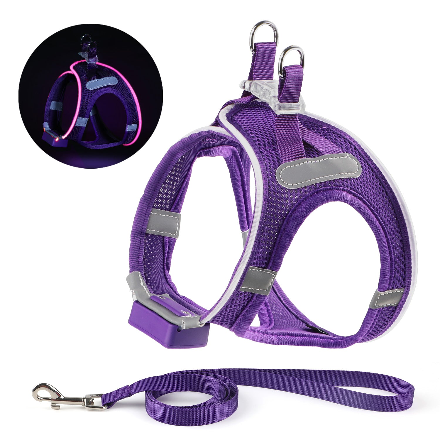 LED Dog Harness Rechargeable, Lighted Dog Vest Harness for Night Walking,Reflective Safety Vest for Small Dogs,Adjustable Soft Mesh