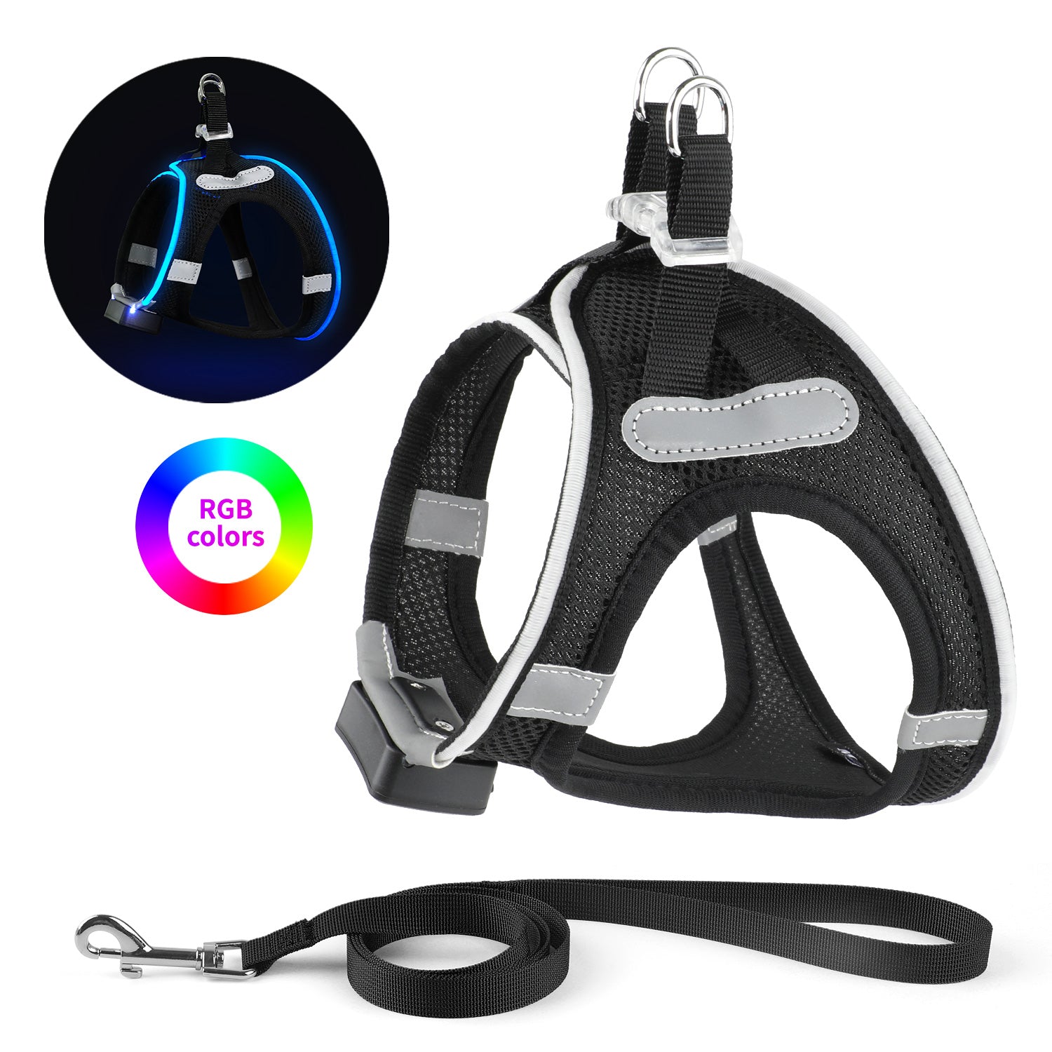 LED Dog Harness Rechargeable, Lighted Dog Vest Harness for Night Walking,Reflective Safety Vest for Small Dogs,Adjustable Soft Mesh