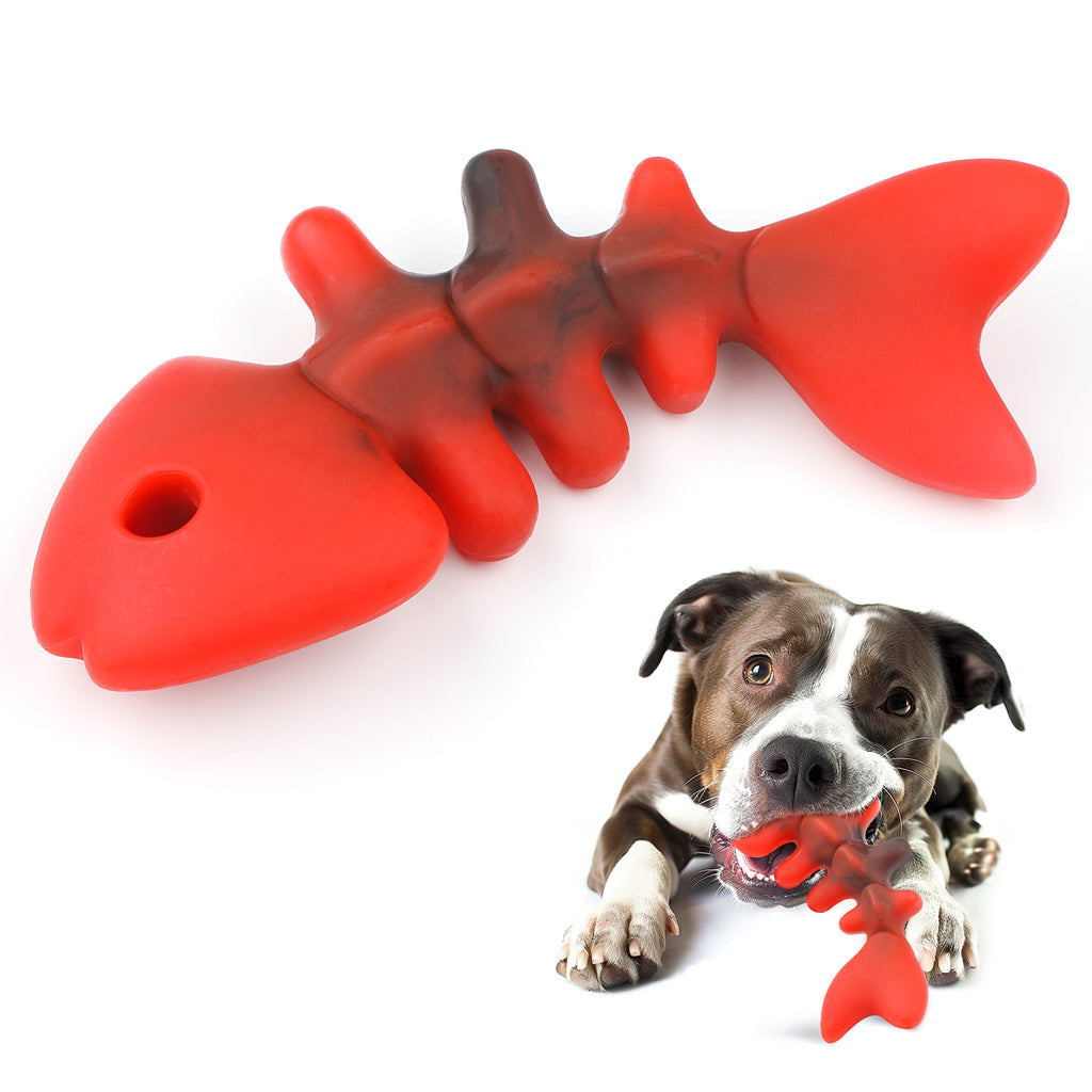 Charkool Fishbone Durable Dog Chew Toy for Aggressive Chewers, Real Fish, Nylon Pet Toys，Red