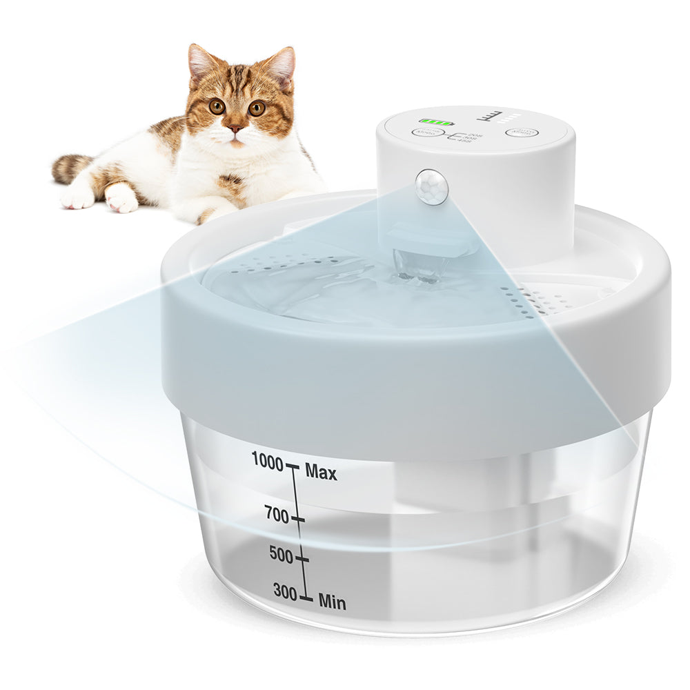 Charkool 1L Rechargeable Pet Fountain, Automatic Cat Water Fountain With Sensitive sensors, White