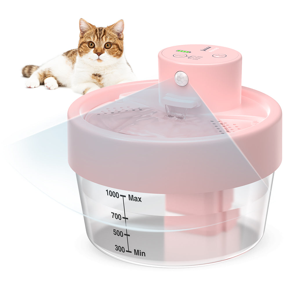 Charkool 1L Rechargeable Pet Fountain, Automatic Cat Water Fountain With Sensitive sensors, Pink
