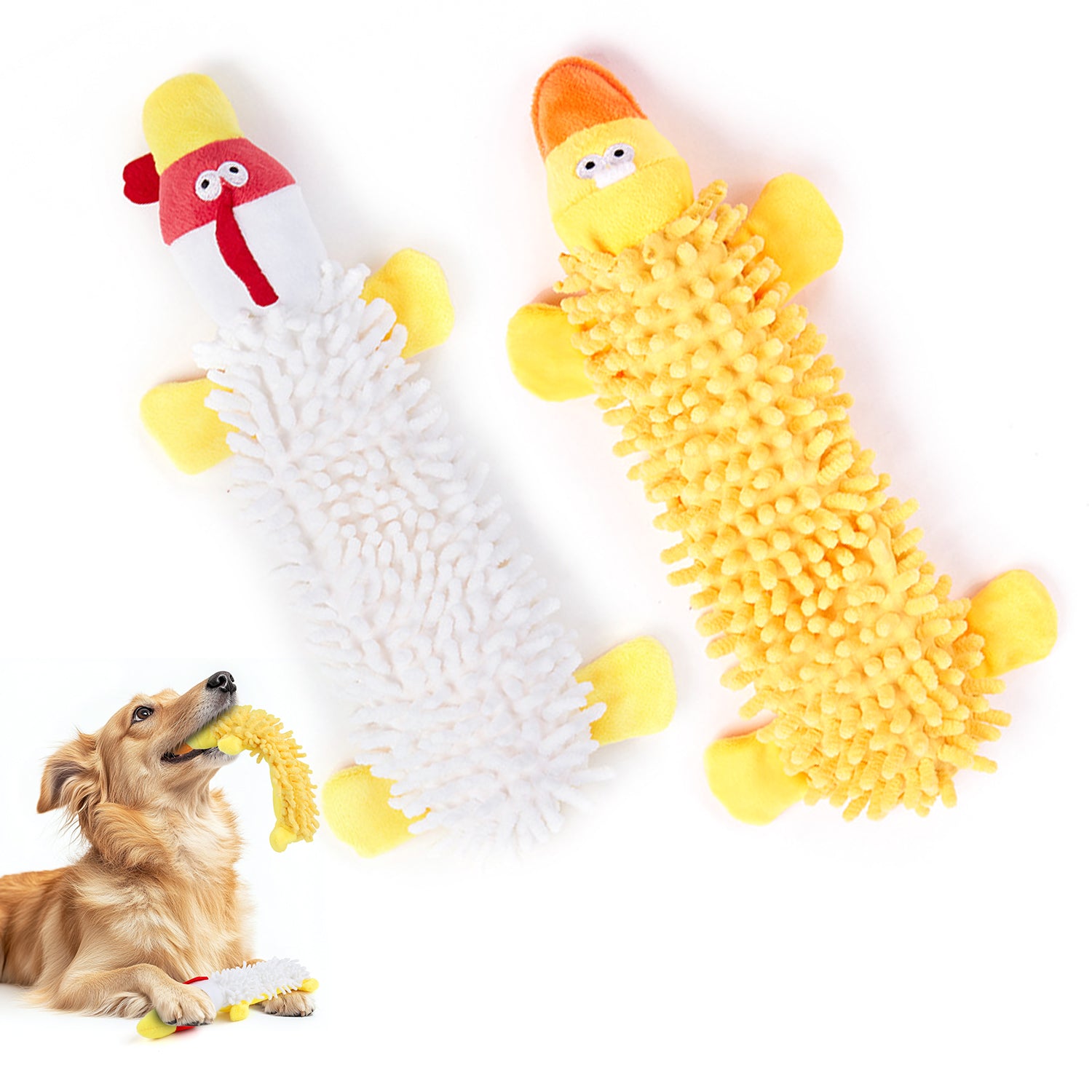 Squeaky Dog Toys Set with Soft Crinkle, Interactive Play, Cute Plush Animal Enrichment Toys for Puppies, Gigglers Chicken and Duck