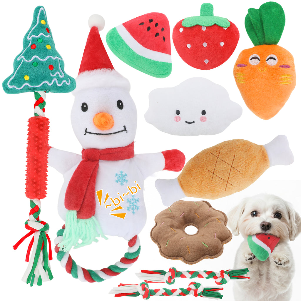 Jewyow Christmas Dog Toys , Squeaky Dog Toys, Interactive Plush Dog Toys with Crinkle Paper, 10 Pieces