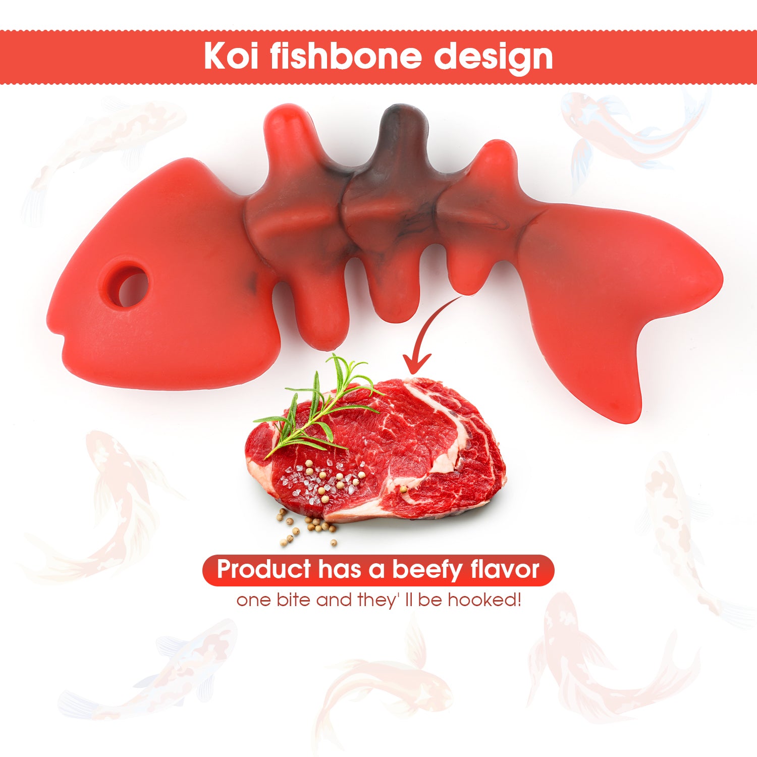 Charkool Fishbone Durable Dog Chew Toy for Aggressive Chewers, Real Fish, Nylon Pet Toys，Red