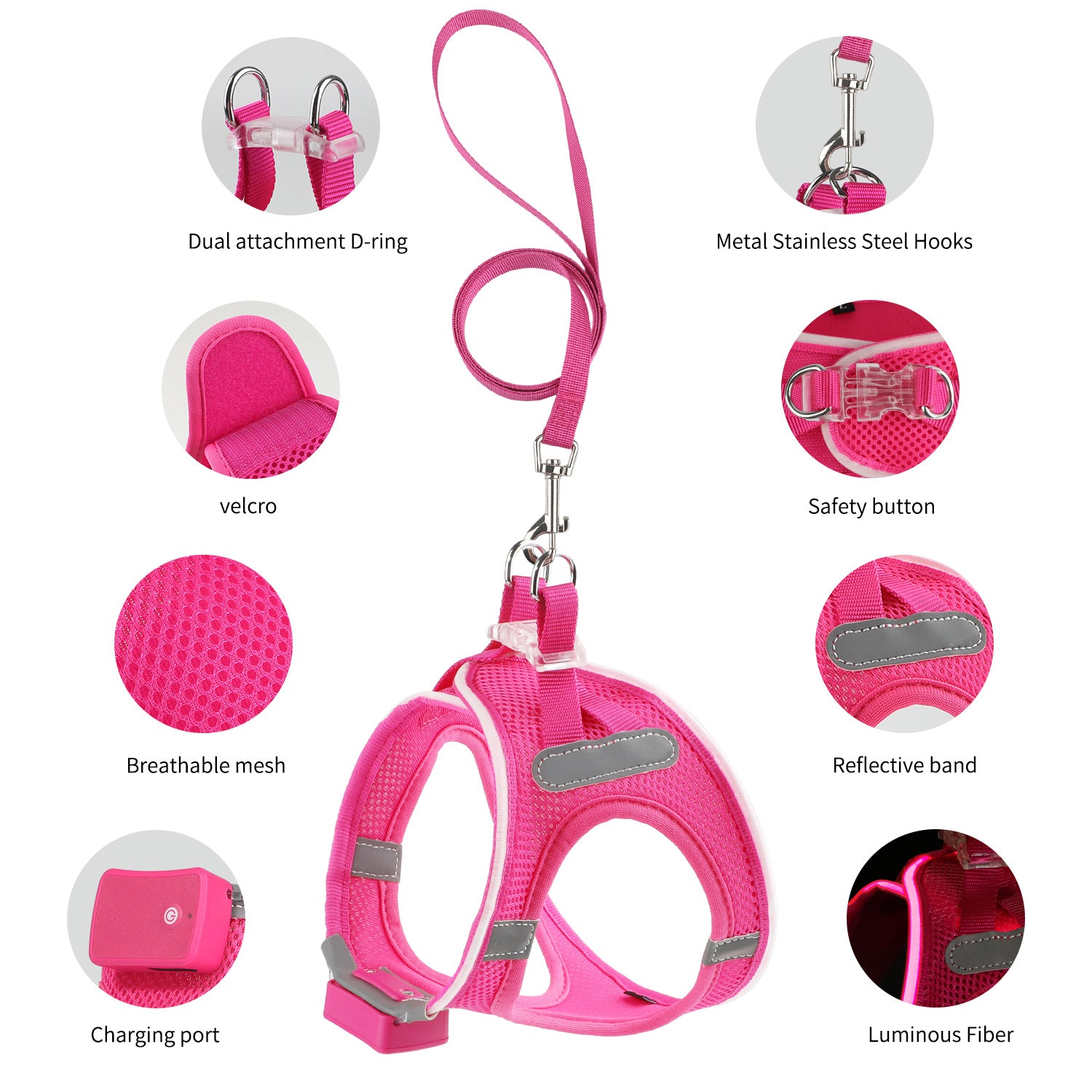 LED Dog Harness Rechargeable, Lighted Dog Vest Harness for Night Walking,Reflective Safety Vest for Small Dogs,Adjustable Soft Mesh