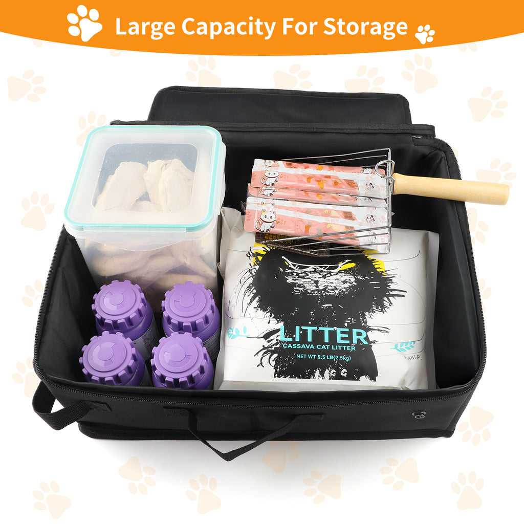 Portable Cat Travel Litter Box with Lid, Collapsible Car Cat Litter Box Waterproof and Easy to Carry, Clean