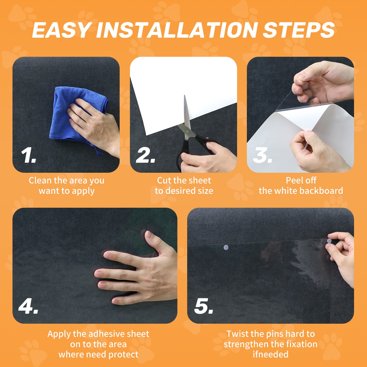 Anti-Cat Scratch Furniture Protector, Heavy-Duty Self-Adhesive Tape, with 20 Twist Pins