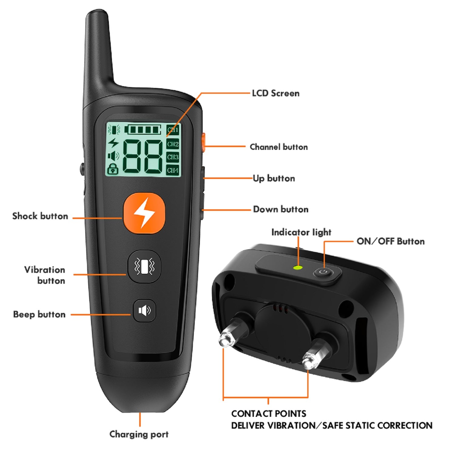 No Shock Collars for 2 Dogs with Remote 1000ft, Waterproof & 3 Modes Beep Vibration, Dog Training Collar for Large Medium Small, Black