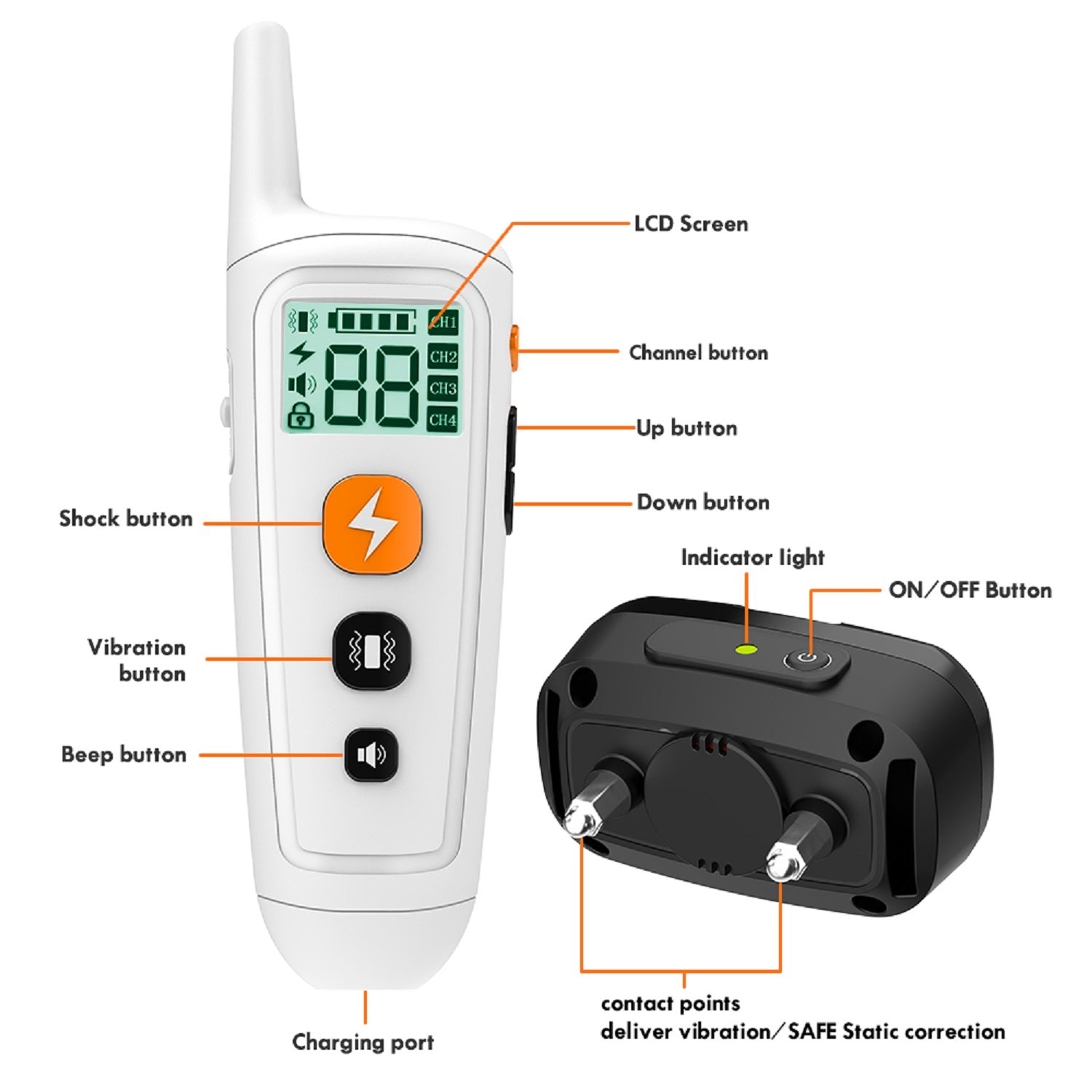 Charkool Shock Collar with Remote 1000ft, Waterproof & 3 Modes Beep Vibration, Dog Training Collar for Large Medium Small