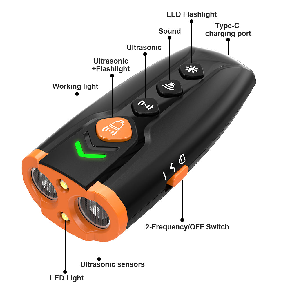 Charkool Dog Bark Deterrent Devices 2 in 1, Ultrasonic Dog Bark Deterrent Rechargeable/LED Flashlight, Dog Barking Dog Whistle with Dog Training Behavior Aids, 23 feet Range（Black)