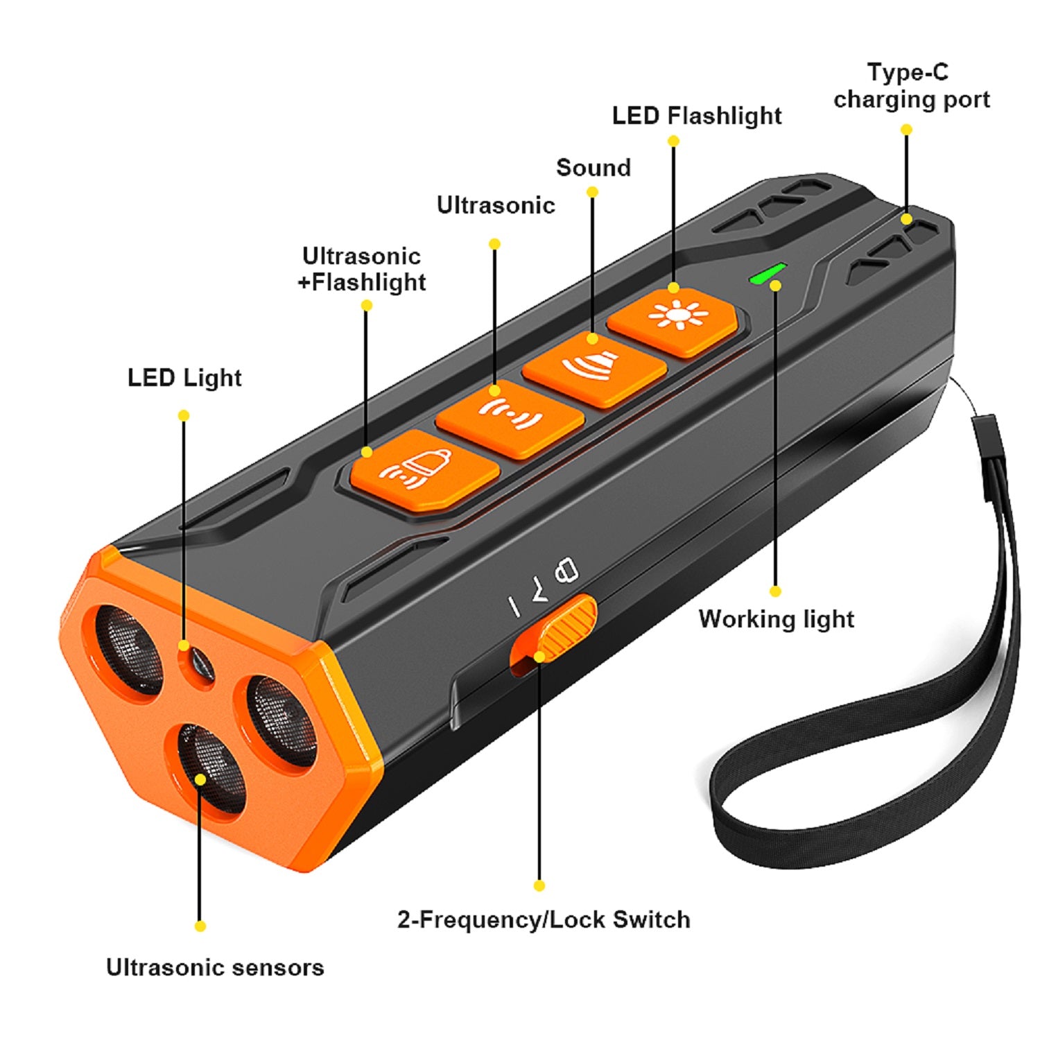 Charkool Dog Bark Deterrent Device, 4 Training/Deterrent Modes for Dogs, Dog Barking Control Devices Dog Training, 23 ft Range, Black Orange