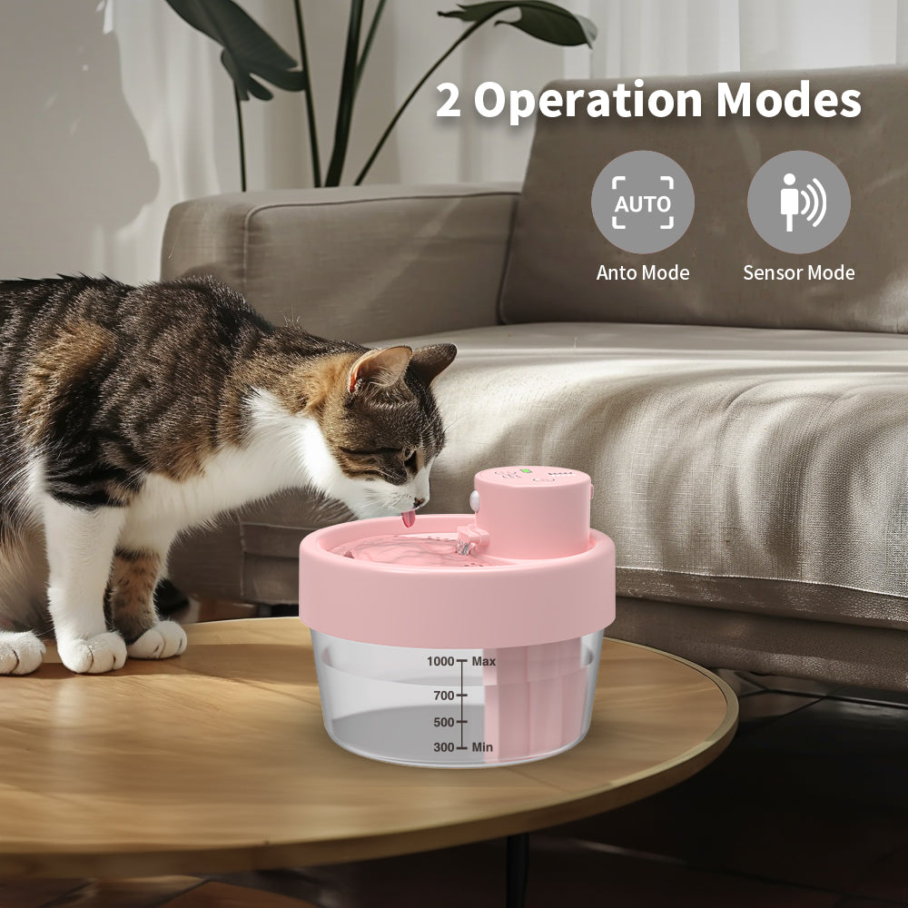 Charkool 1L Rechargeable Pet Fountain, Automatic Cat Water Fountain With Sensitive sensors, Pink