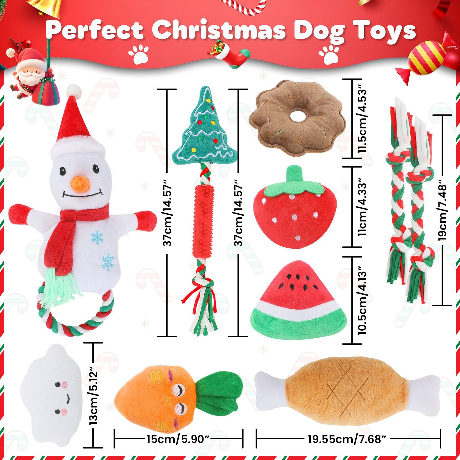 Jewyow Christmas Dog Toys , Squeaky Dog Toys, Interactive Plush Dog Toys with Crinkle Paper, 10 Pieces