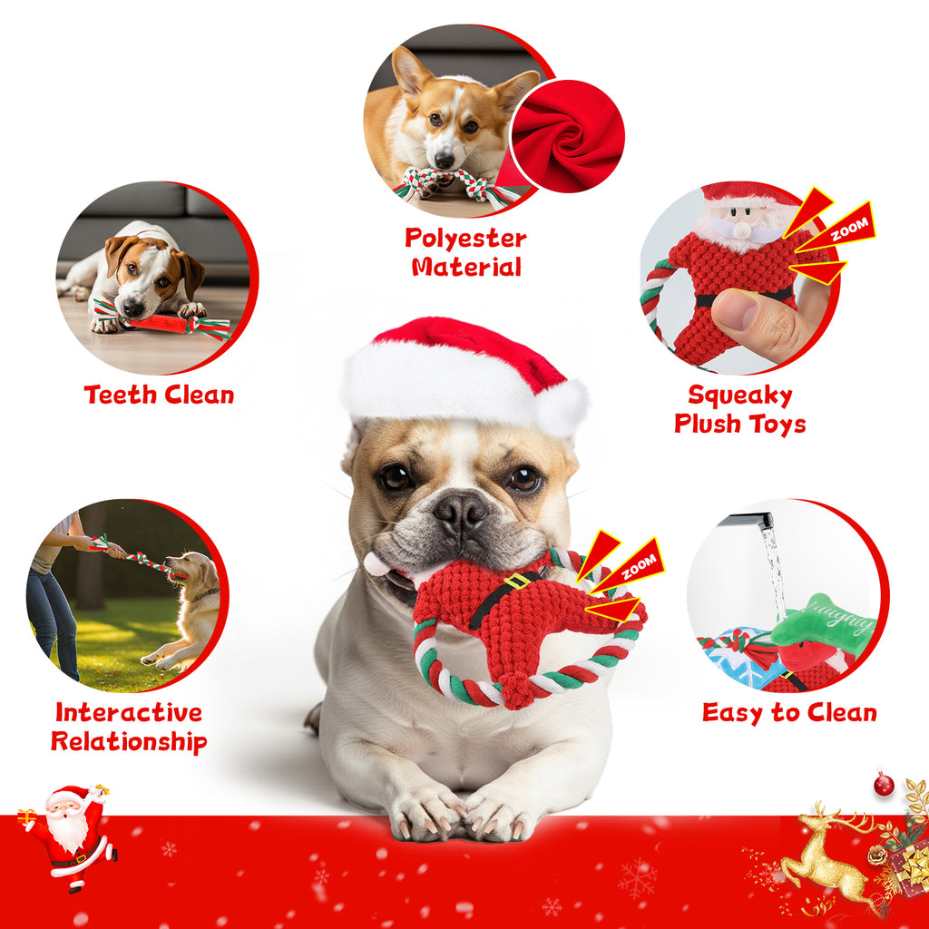 9 Pack Dog Chew Toys for Aggressive Chewers, Christmas Chew Toys Pack with Rope Toy for Puppies Small Medium Dogs, Squeaky toy