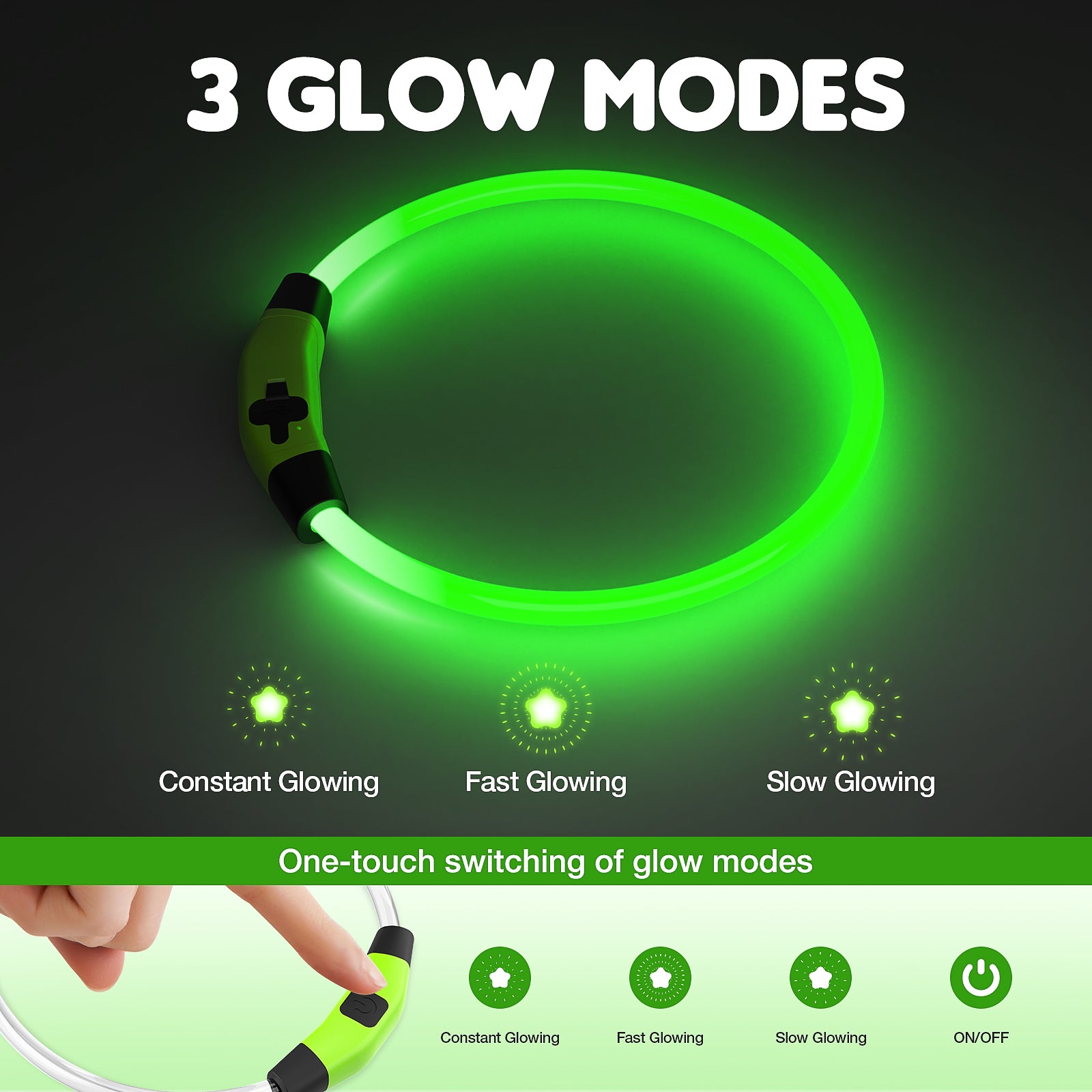 LED Dog Collar USB Rechargeable Glowing, Pet Collars Lighted Up Safety Necklace Glow in the Dark for You & Your Dogs