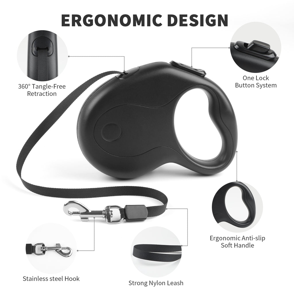Charkool 9.8ft Retractable Dog Leash with Anti-Slip Handle One-Hand Brake，dog leash for Small/Medium dogs