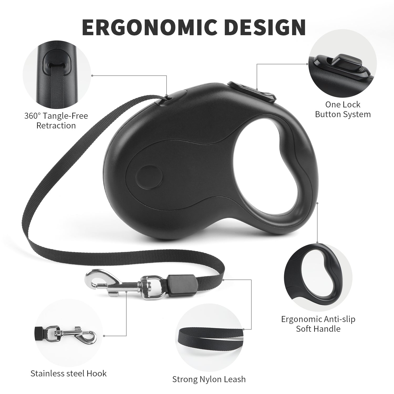 Charkool 9.8ft Retractable Dog Leash with Anti-Slip Handle One-Hand Brake，dog leash for Small/Medium dogs