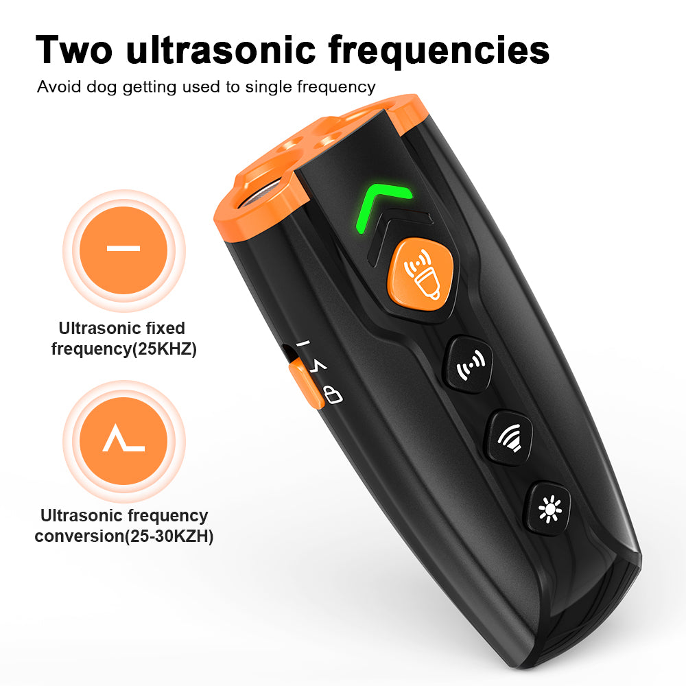 Charkool Dog Bark Deterrent Devices 2 in 1, Ultrasonic Dog Bark Deterrent Rechargeable/LED Flashlight, Dog Barking Dog Whistle with Dog Training Behavior Aids, 23 feet Range（Black)