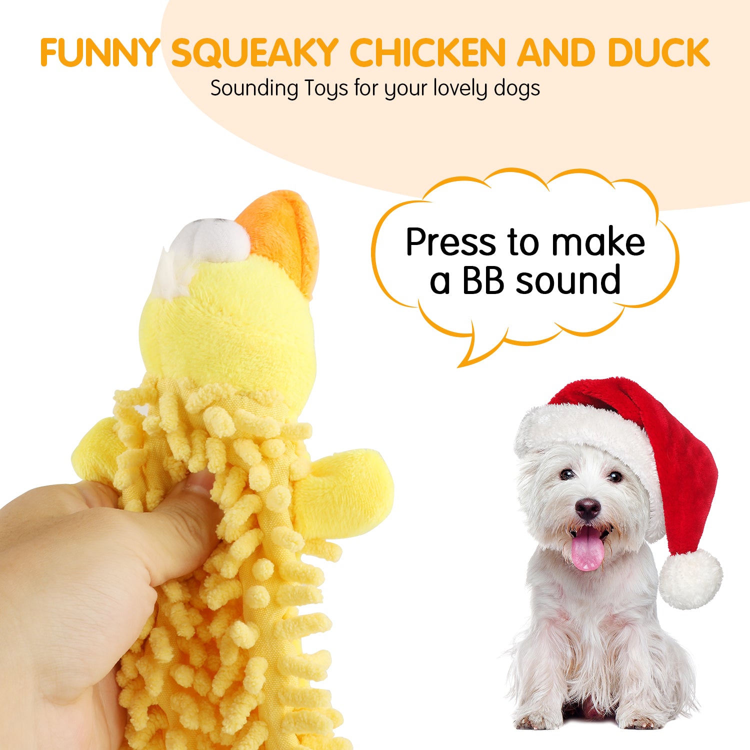 Squeaky Dog Toys Set with Soft Crinkle, Interactive Play, Cute Plush Animal Enrichment Toys for Puppies, Gigglers Chicken and Duck