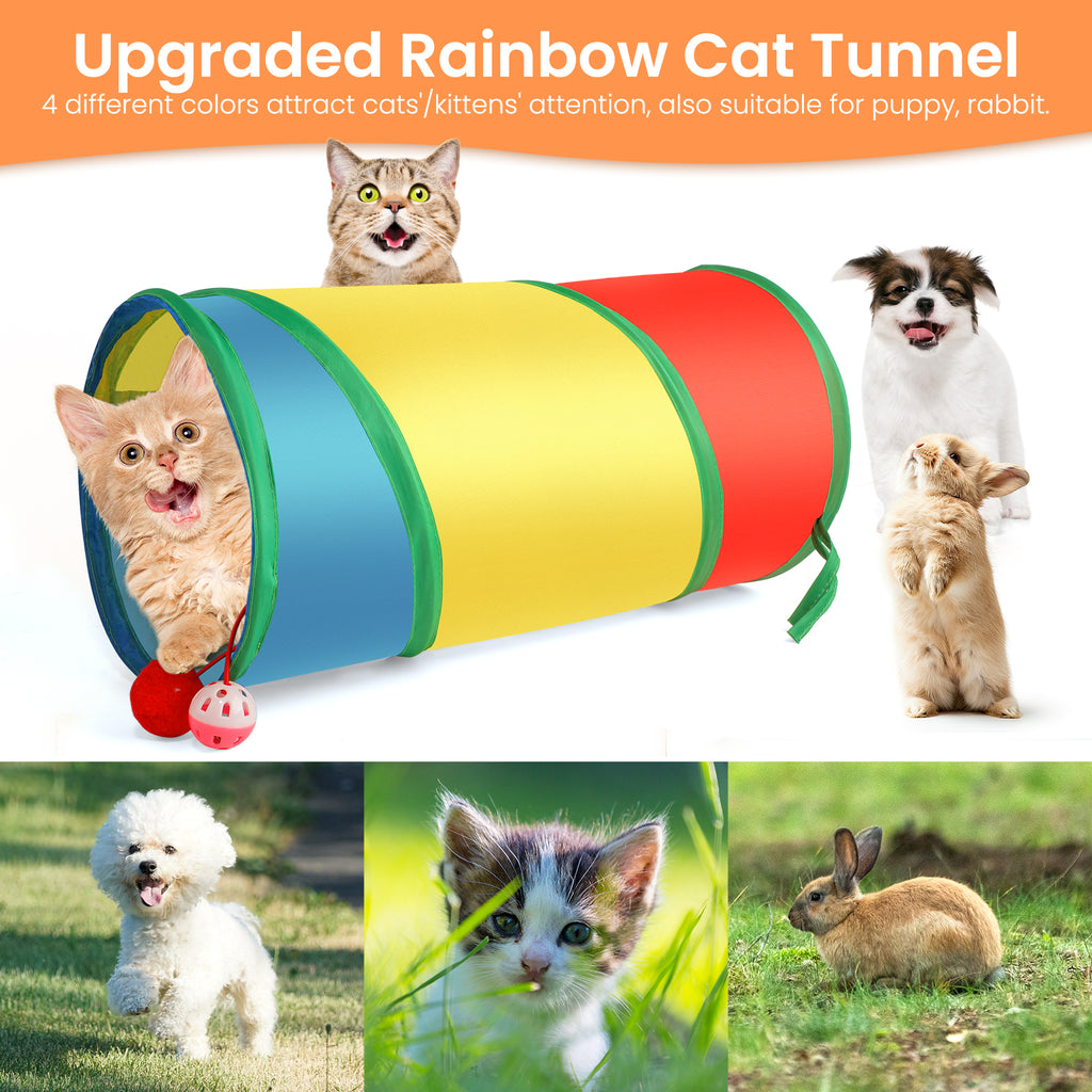 Jewyow 35 PCS Cats Toy Assortment, Catnip Toys, Interactive Pet Balls, Kitten Chew Toys, Feather Teaser Wand, Rainbow Tunnel & Mice Toys for Indoor Kitty