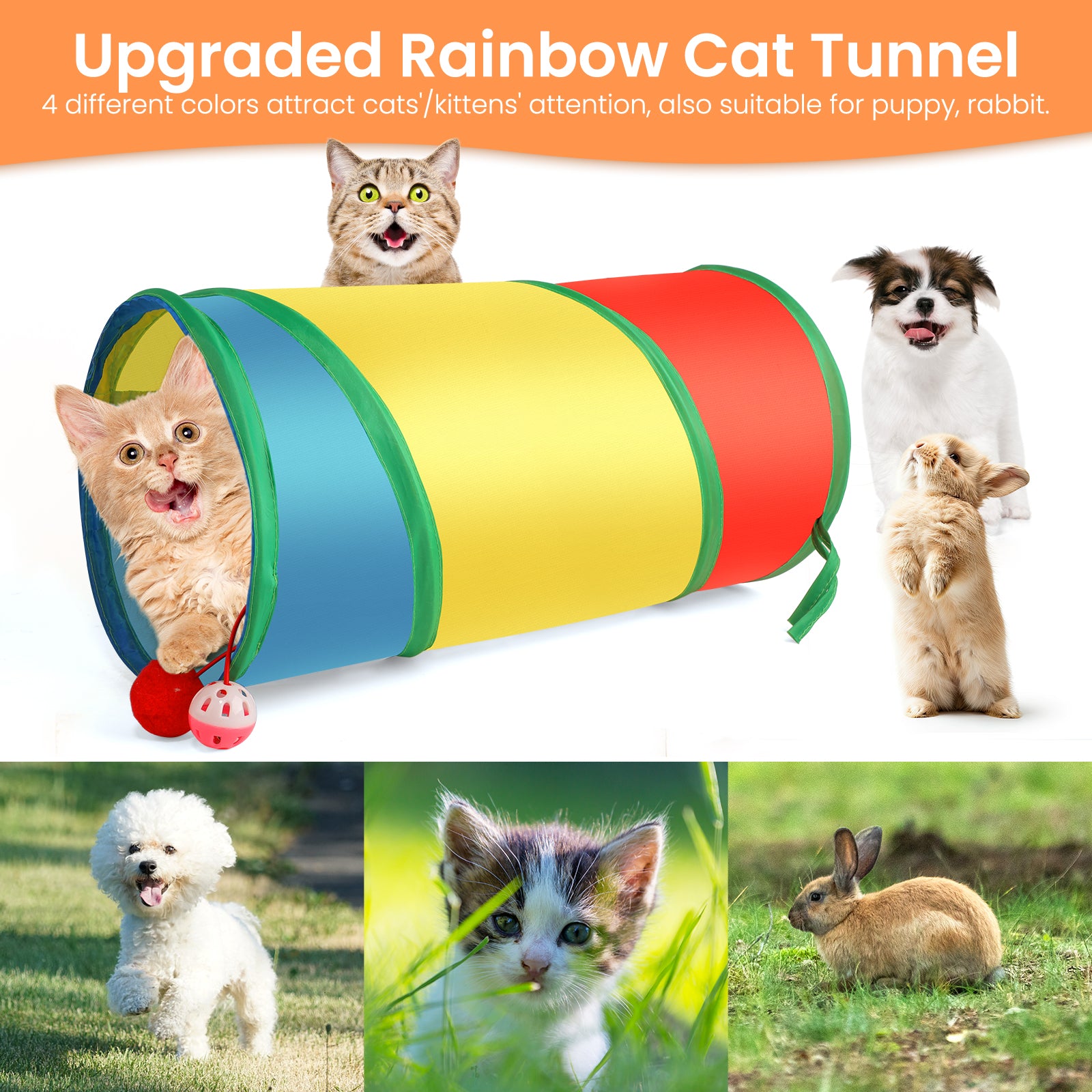 Jewyow 35 PCS Cats Toy Assortment, Catnip Toys, Interactive Pet Balls, Kitten Chew Toys, Feather Teaser Wand, Rainbow Tunnel & Mice Toys for Indoor Kitty