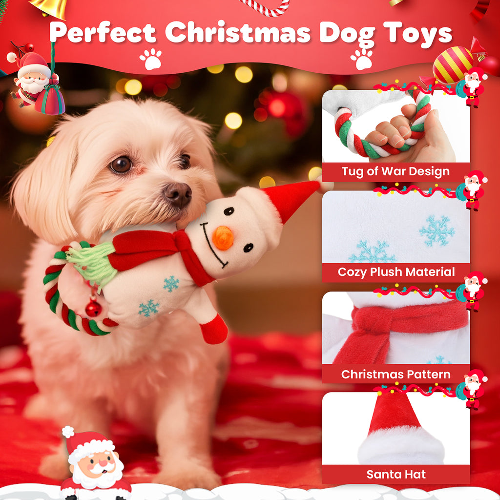 Jewyow Christmas Dog Toys , Squeaky Dog Toys, Interactive Plush Dog Toys with Crinkle Paper, 10 Pieces
