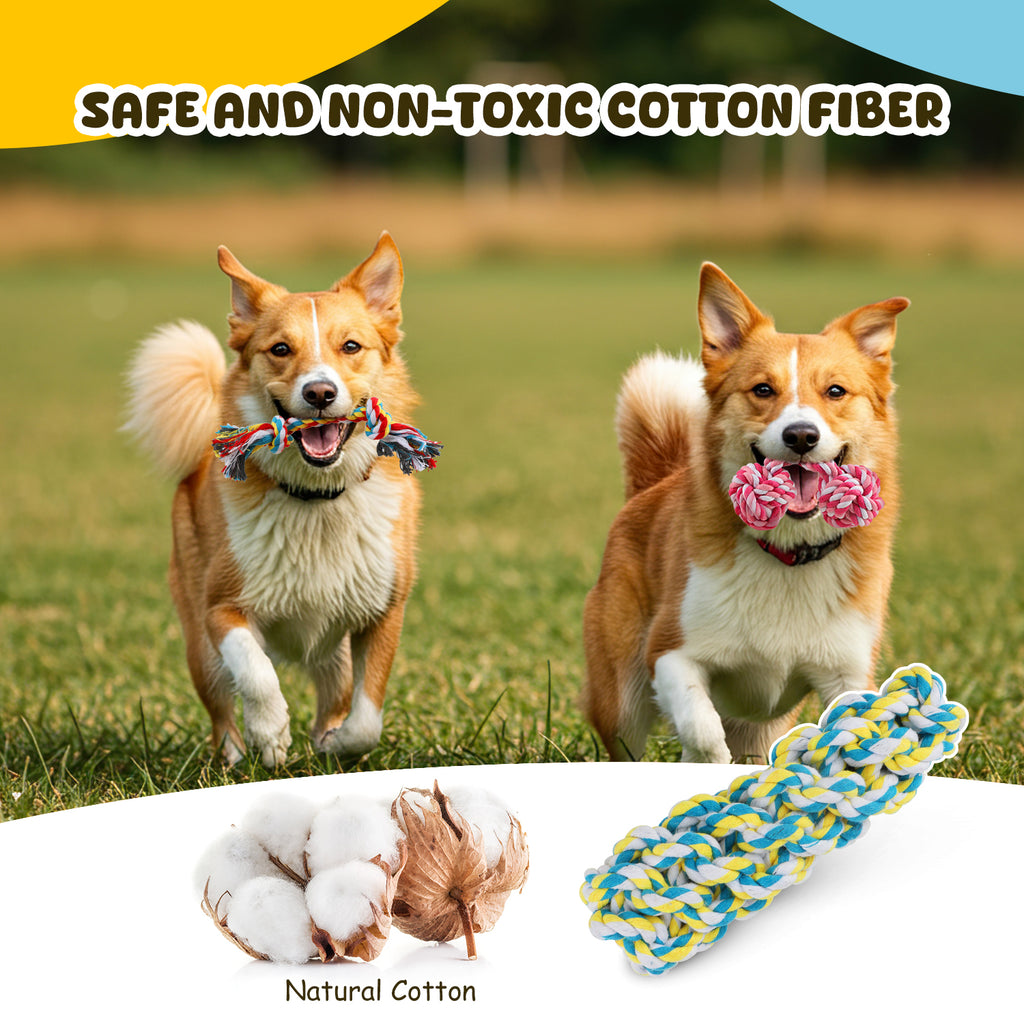 Charkool 8 Pack Rope Dog Chew Toys for Puppy Medium Dogs, Squeaky toy, Washable Chew Toys Pack with Teething Tug for Aggressive Chewers