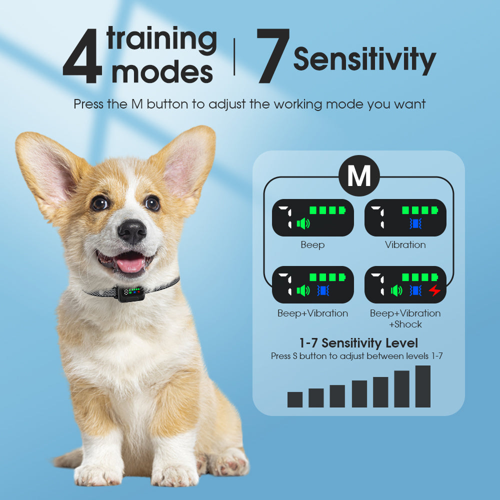 Dog Bark Collar, Charkool Rechargeable Smart Collar, Anti Barking Training Collar with 7 Adjustable Sensitivity Beep Vibration Shock, Bark Collar for Medium Small Dogs