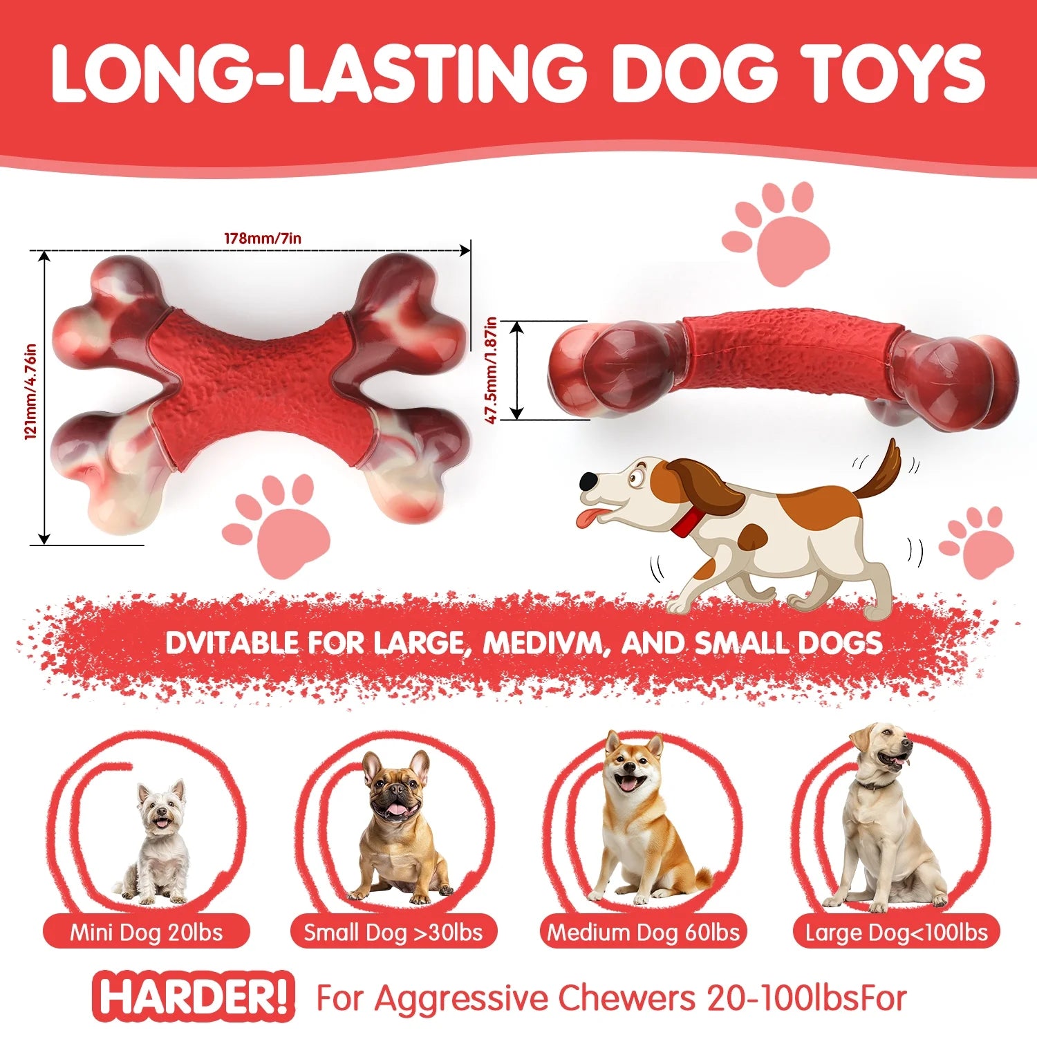 Dog Toy for Aggressive Chewer- for Large Medium Dogs, Food Bone Toy for Dogs, Teething ,Beef Flavored Dog Chew Toys