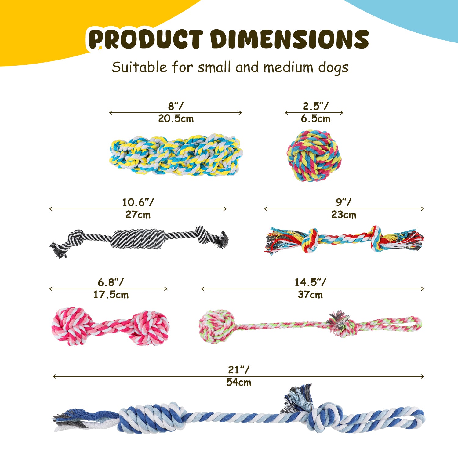 Charkool 8 Pack Rope Dog Chew Toys for Puppy Medium Dogs, Squeaky toy, Washable Chew Toys Pack with Teething Tug for Aggressive Chewers