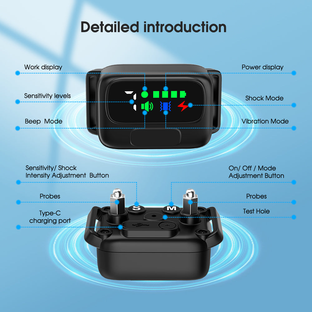Dog Bark Collar, Charkool Rechargeable Smart Collar, Anti Barking Training Collar with 7 Adjustable Sensitivity Beep Vibration Shock, Bark Collar for Medium Small Dogs