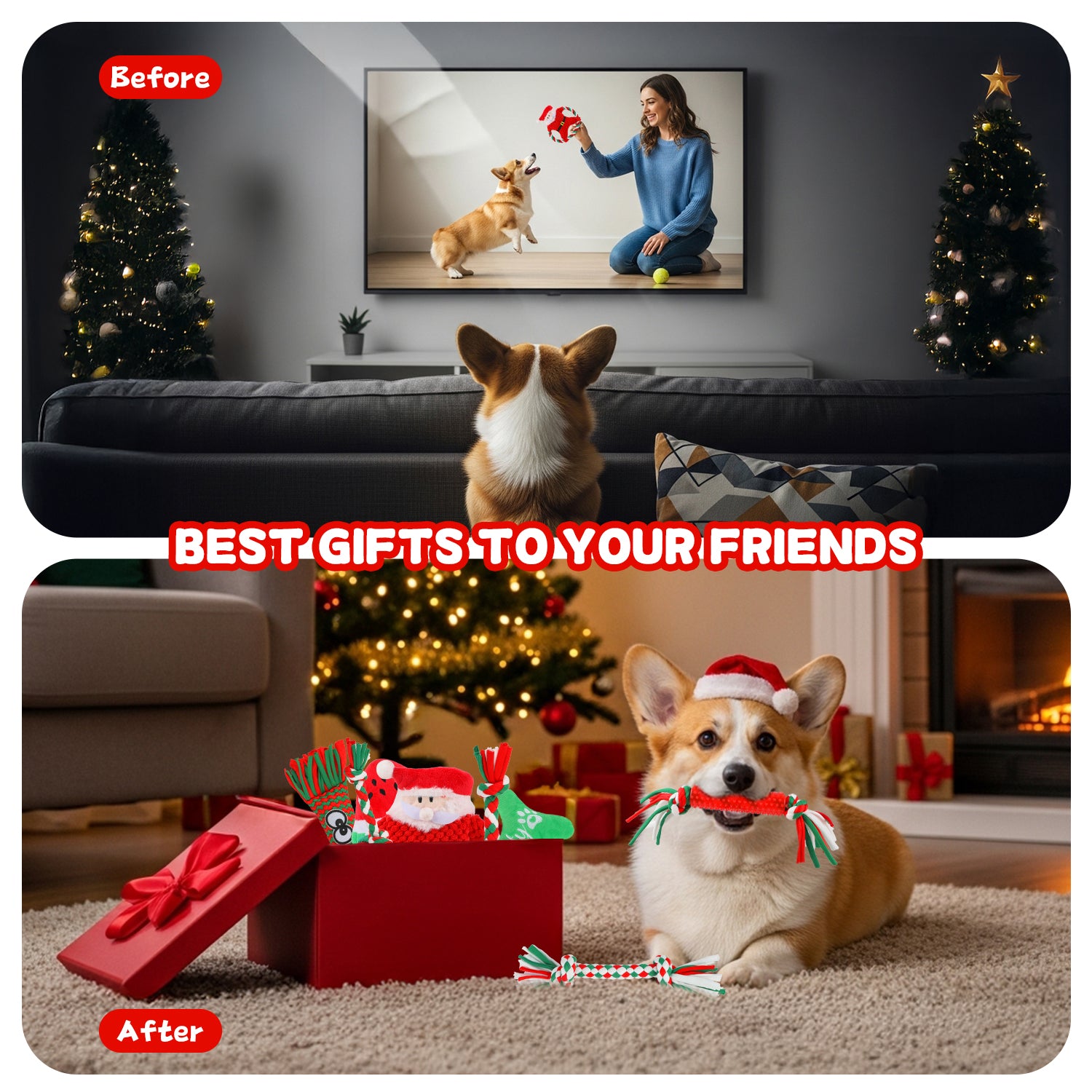 9 Pack Dog Chew Toys for Aggressive Chewers, Christmas Chew Toys Pack with Rope Toy for Puppies Small Medium Dogs, Squeaky toy