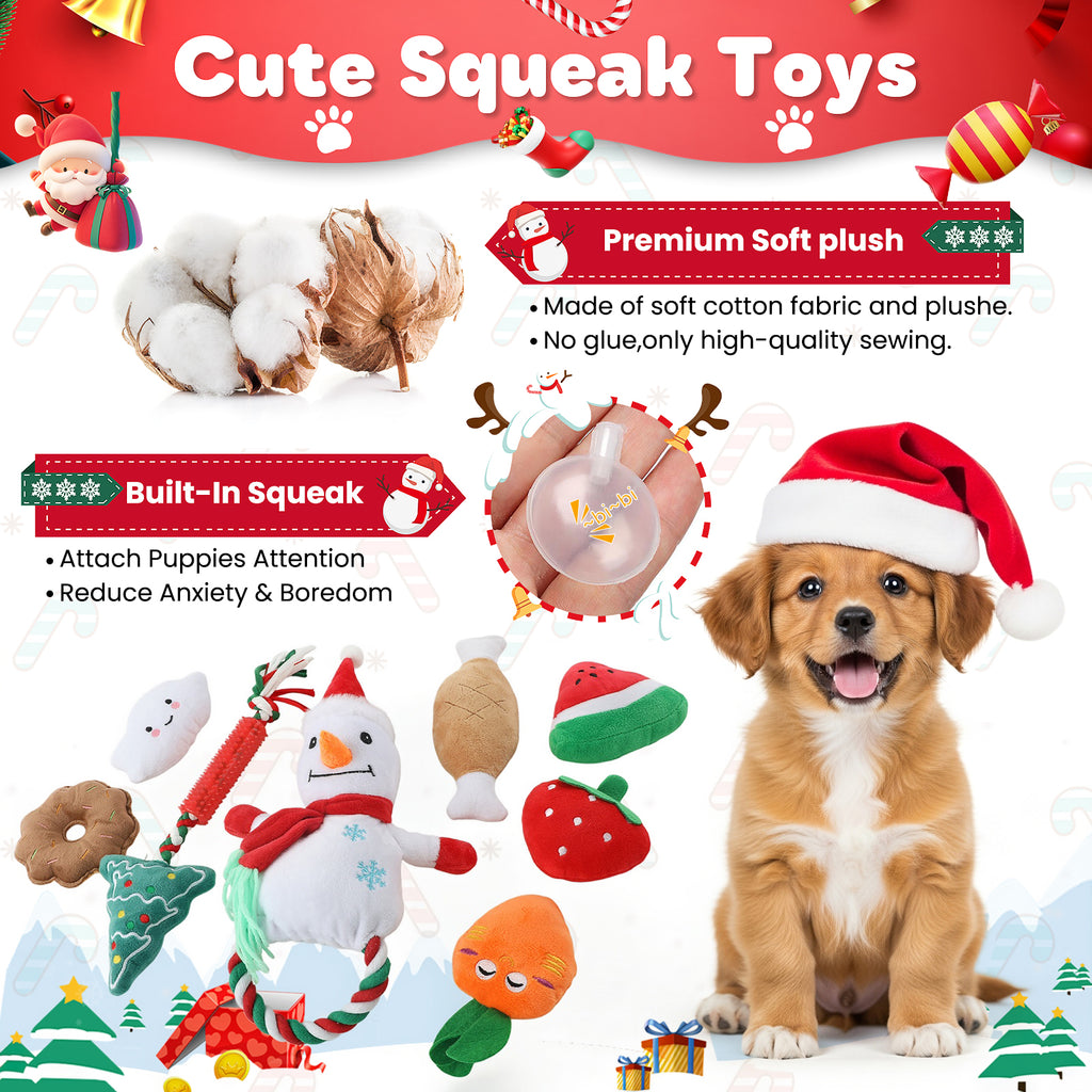 Jewyow Christmas Dog Toys , Squeaky Dog Toys, Interactive Plush Dog Toys with Crinkle Paper, 10 Pieces