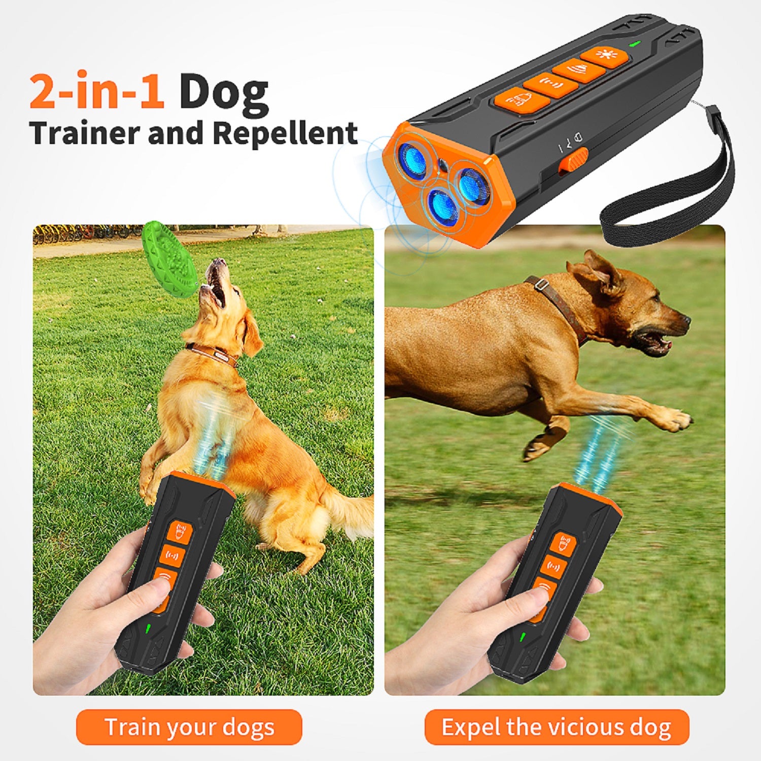 Charkool Dog Bark Deterrent Device, 4 Training/Deterrent Modes for Dogs, Dog Barking Control Devices Dog Training, 23 ft Range, Black Orange