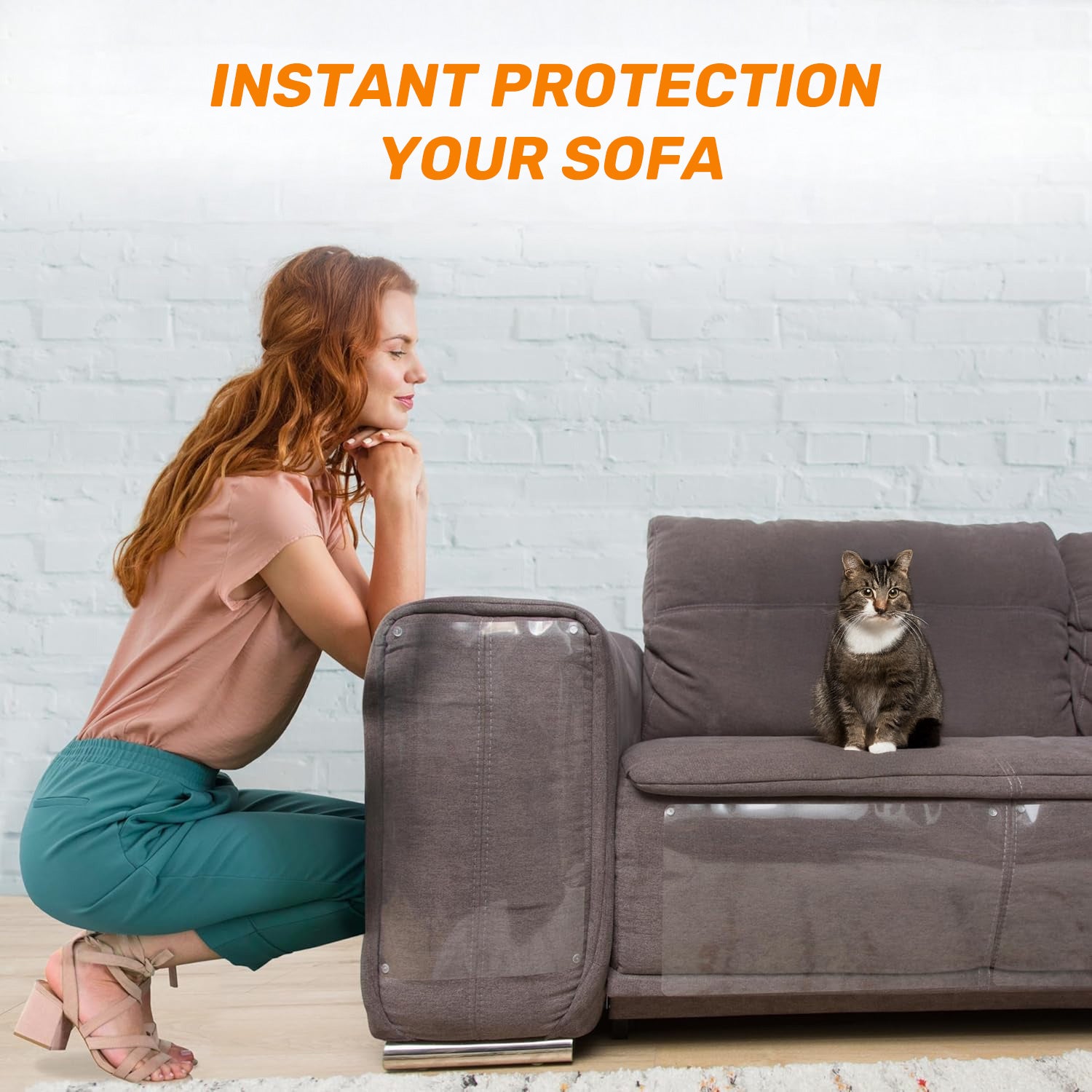 Anti-Cat Scratch Furniture Protector, Heavy-Duty Self-Adhesive Tape, with 20 Twist Pins