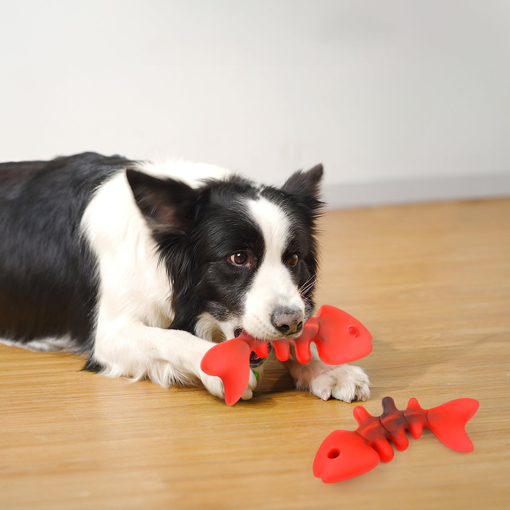 Charkool Fishbone Durable Dog Chew Toy for Aggressive Chewers, Real Fish, Nylon Pet Toys，Red