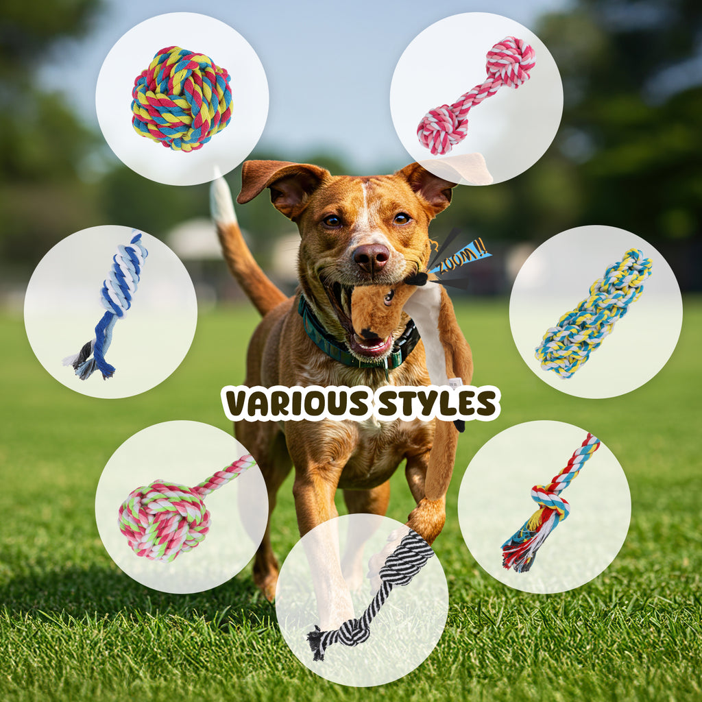 Charkool 8 Pack Rope Dog Chew Toys for Puppy Medium Dogs, Squeaky toy, Washable Chew Toys Pack with Teething Tug for Aggressive Chewers