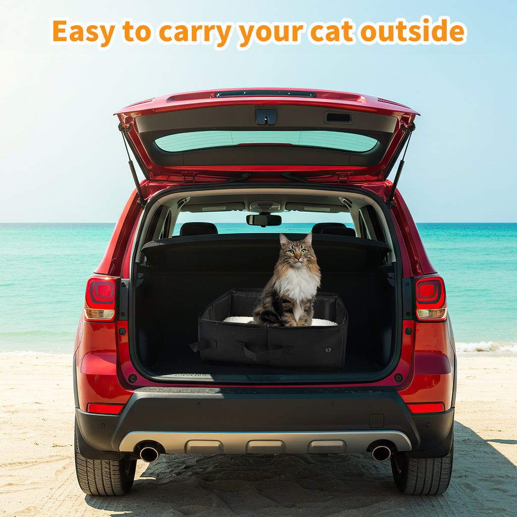 Portable Cat Travel Litter Box with Lid, Collapsible Car Cat Litter Box Waterproof and Easy to Carry, Clean