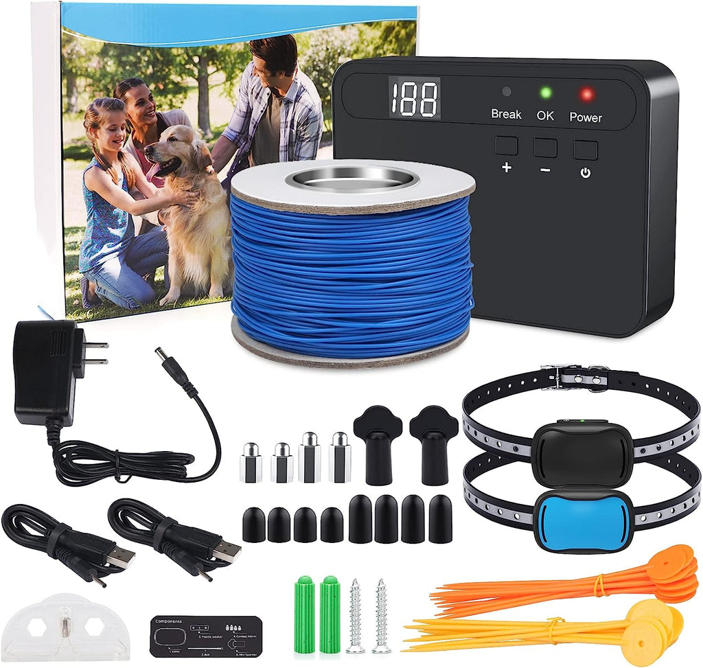 Jewyow Electric Dog Fence，Underground Fences with 2 Rechargeable Waterproof Collars for dogs