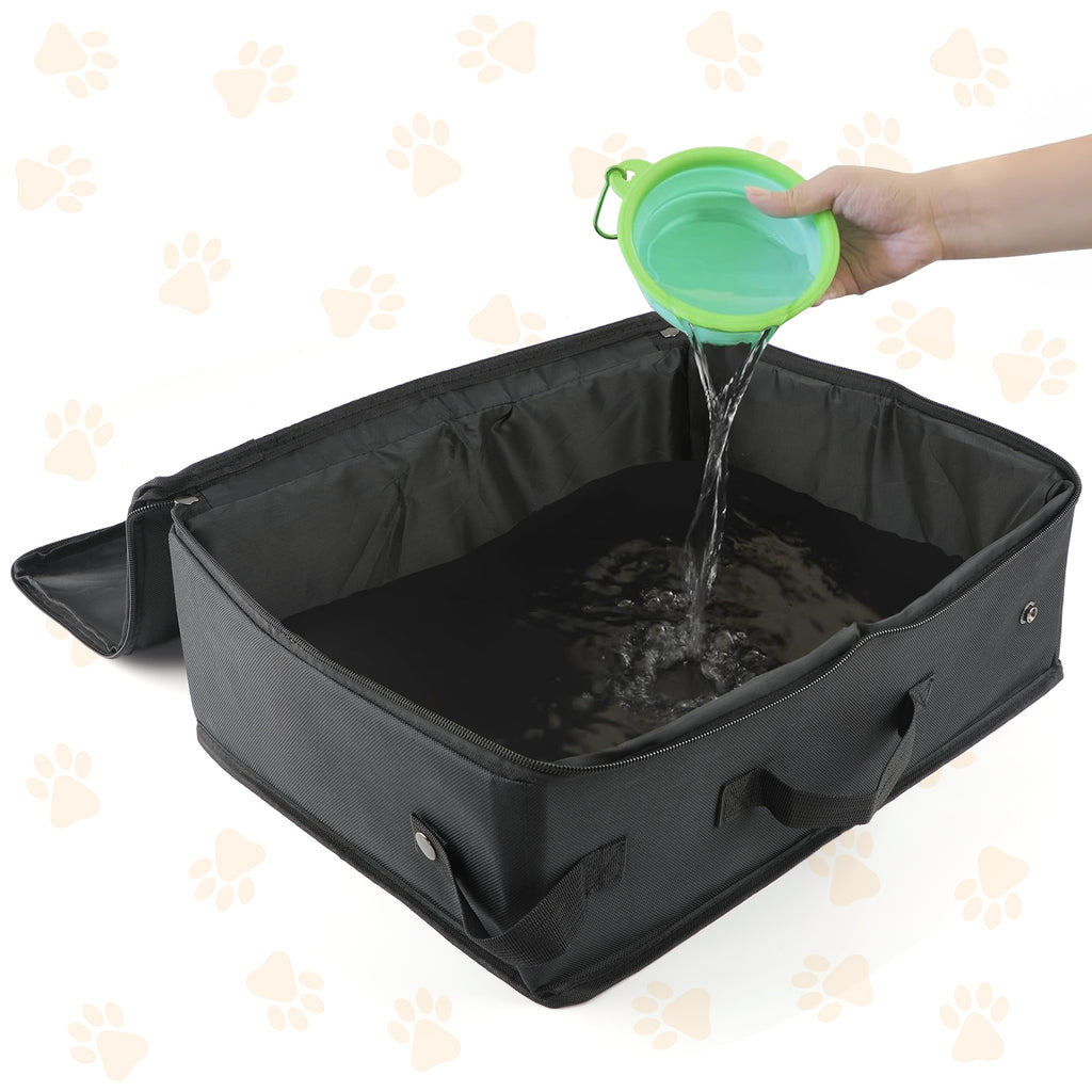 Portable Cat Travel Litter Box with Lid, Collapsible Car Cat Litter Box Waterproof and Easy to Carry, Clean
