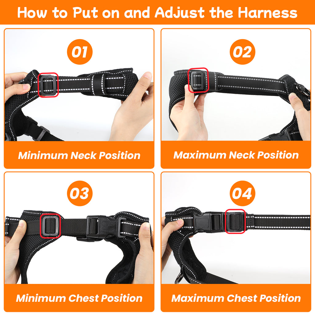 Jewyow Adjustable No-Pull Harness: Reflective Dog Vest with Handle | Soft Padding & Breathable Harness for Small Dogs, Black,XS