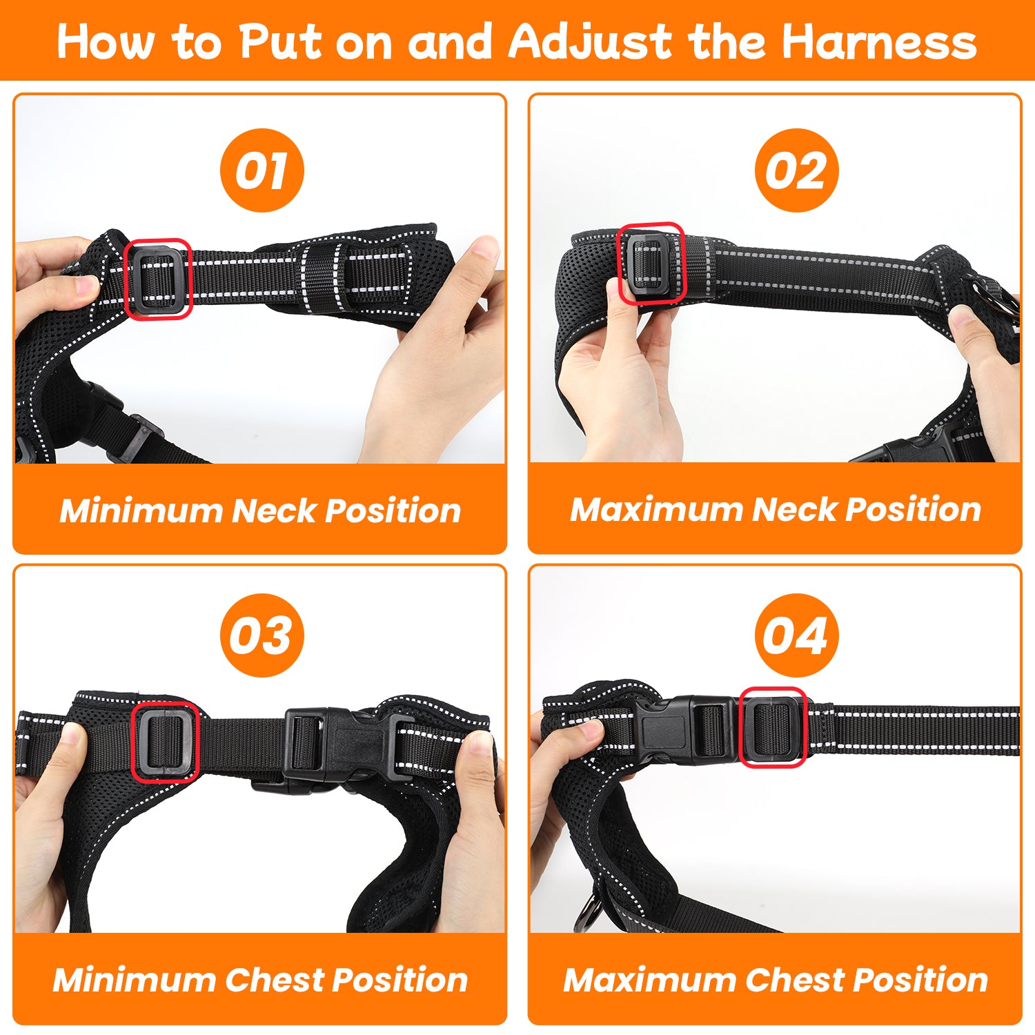 Jewyow Adjustable No-Pull Harness: Reflective Dog Vest with Handle | Soft Padding & Breathable Harness for Small Dogs, Black,XS