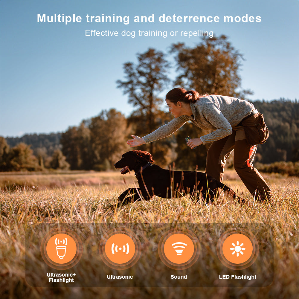 Charkool Dog Bark Deterrent Devices 2 in 1, Ultrasonic Dog Bark Deterrent Rechargeable/LED Flashlight, Dog Barking Dog Whistle with Dog Training Behavior Aids, 23 feet Range（Black)