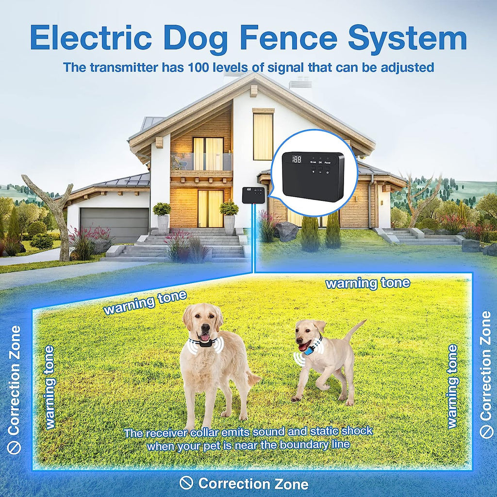 Jewyow Electric Dog Fence，Underground Fences with 2 Rechargeable Waterproof Collars for dogs